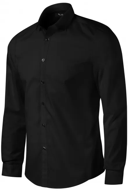 Ανδρικό πουκάμισο με μακριά μανίκια Λεπτή εφαρμογή, μαύρος