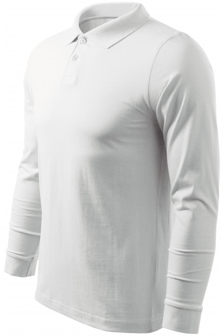 Ανδρικό πουκάμισο με μακρυμάνικο πόλο, λευκό, ανδρικά μπλουζάκια πόλο