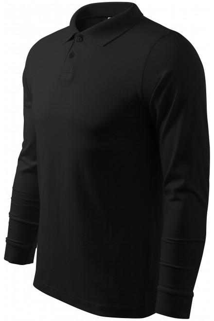 Ανδρικό πουκάμισο με μακρυμάνικο πόλο, μαύρος, ανδρικά μπλουζάκια πόλο