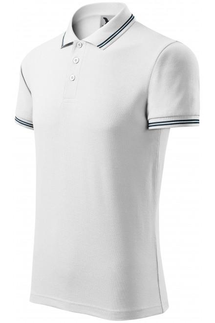 Ανδρικό πουκάμισο πόλο αντίθεσης, λευκό, ανδρικά μπλουζάκια πόλο