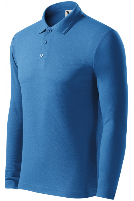 Ανδρικό πουκάμισο πόλο με μακριά μανίκια, γαλάζιο, μπλουζάκια χωρίς εκτύπωση