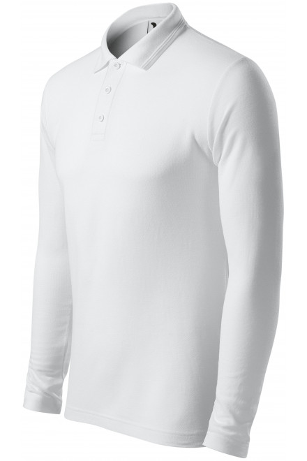 Ανδρικό πουκάμισο πόλο με μακριά μανίκια, λευκό