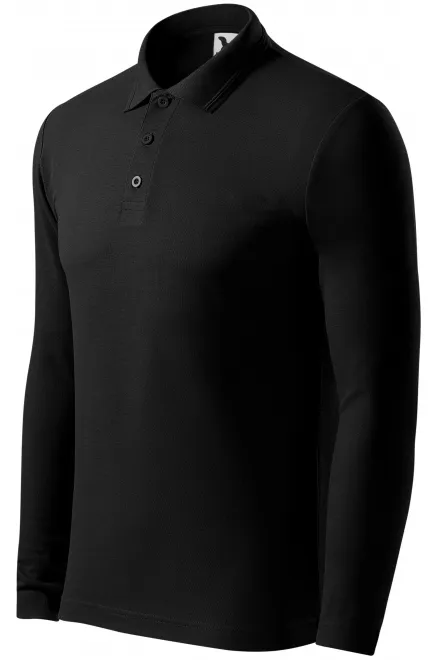 Ανδρικό πουκάμισο πόλο με μακριά μανίκια, μαύρος