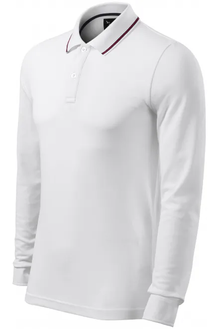 Ανδρικό πουκάμισο πόλο με μακριά μανίκια σε αντίθεση, λευκό