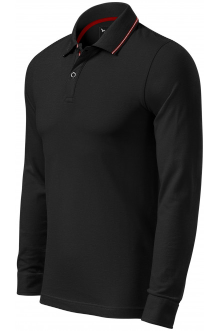 Ανδρικό πουκάμισο πόλο με μακριά μανίκια σε αντίθεση, μαύρος
