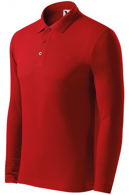 Ανδρικό πουκάμισο πόλο με μακριά μανίκια, το κόκκινο, ανδρικά μπλουζάκια πόλο