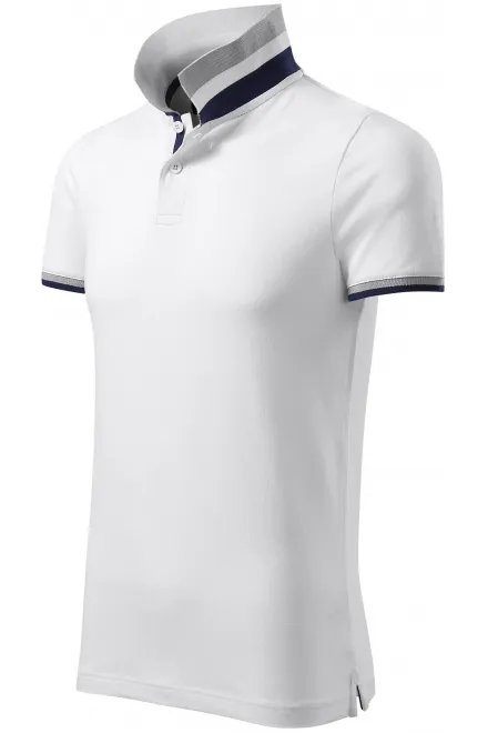 Ανδρικό πουκάμισο πόλο με ψηλό γιακά, λευκό