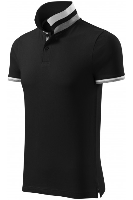 Ανδρικό πουκάμισο πόλο με ψηλό γιακά, μαύρος, ανδρικά μπλουζάκια πόλο