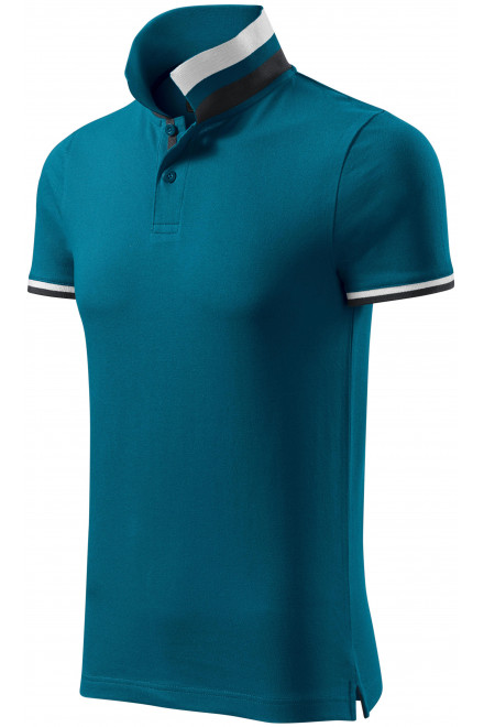 Ανδρικό πουκάμισο πόλο με ψηλό γιακά, μπλε βενζίνης