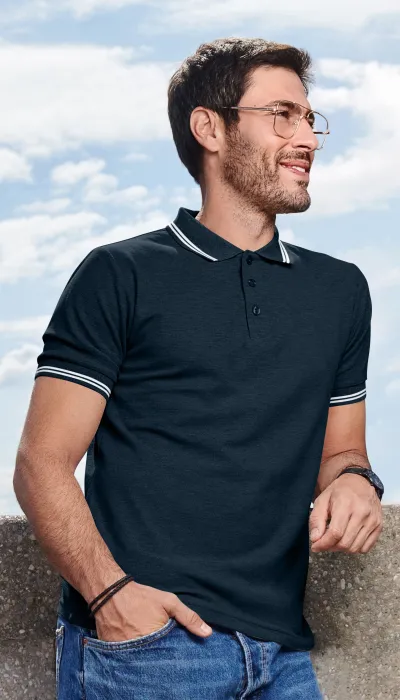 Ανδρικό πουκάμισο πόλο αντίθεσης, σκούρο μπλε