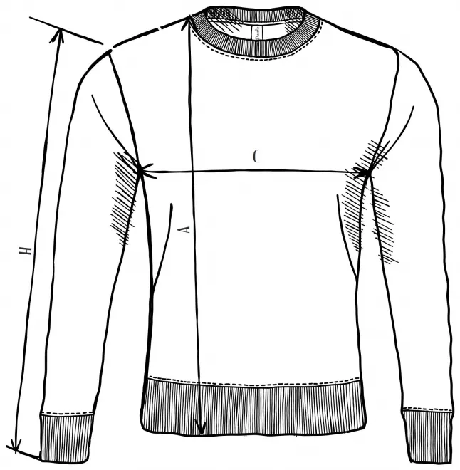 Ελαφριά μπλούζα - πίνακας διαστάσεων