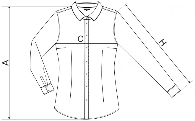 Γυναικεία μπλούζα μακρυμάνικη Λεπτή εφαρμογή - πίνακας διαστάσεων