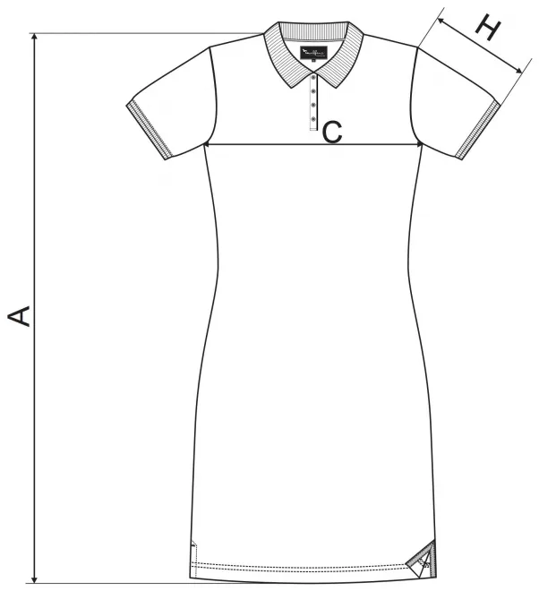 Γυναικείο φόρεμα με γιακά επάνω - πίνακας διαστάσεων