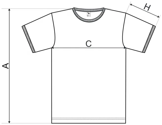 Μπλουζάκι αντίθεσης Unisex - πίνακας διαστάσεων