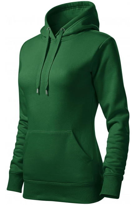 Γυναικεία μπλούζα με κουκούλα χωρίς φερμουάρ, πράσινο μπουκάλι