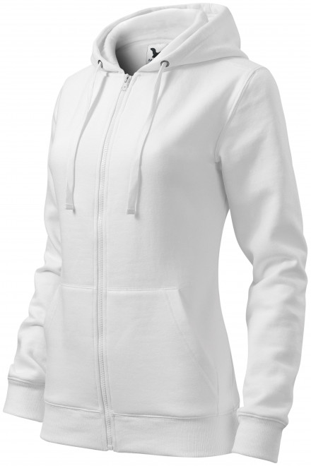Γυναικεία μπλούζα με κουκούλα, λευκό, φούτερ με φερμουάρ