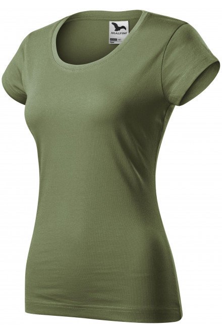Γυναικεία μπλούζα με λεπτή εφαρμογή και στρογγυλή λαιμόκοψη, χακί, μπλουζάκια με κοντά μανίκια