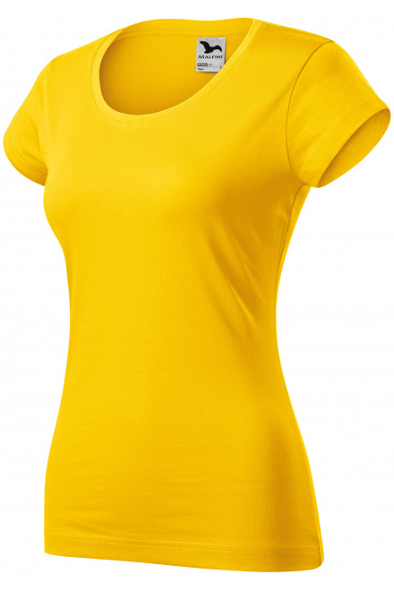 Γυναικεία μπλούζα με λεπτή εφαρμογή και στρογγυλή λαιμόκοψη, κίτρινος, γυναικεία μπλουζάκια