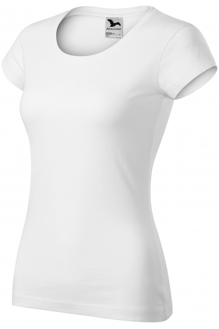 Γυναικεία μπλούζα με λεπτή εφαρμογή και στρογγυλή λαιμόκοψη, λευκό, μπλουζάκια χωρίς εκτύπωση