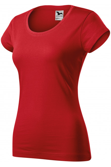 Γυναικεία μπλούζα με λεπτή εφαρμογή και στρογγυλή λαιμόκοψη, το κόκκινο, βαμβακερά μπλουζάκια