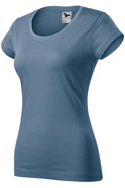 Γυναικεία μπλούζα με λεπτή εφαρμογή και στρογγυλή λαιμόκοψη, τζην