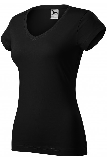 Γυναικεία μπλούζα με ντεκολτέ V, μαύρος, μαύρα μπλουζάκια