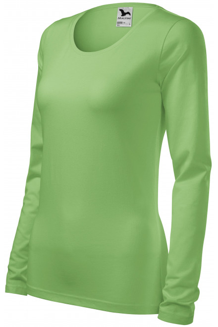 Γυναικείες μπλουζάκι με μακριά μανίκια, πράσινο μπιζέλι, βαμβακερά μπλουζάκια