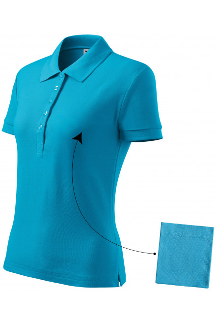 Γυναικείο απλό πουκάμισο πόλο, τουρκουάζ, βαμβακερά μπλουζάκια