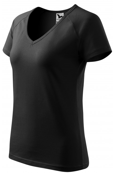 Γυναικείο κωνικό μπλουζάκι με μανίκια raglan, μαύρος, βαμβακερά μπλουζάκια