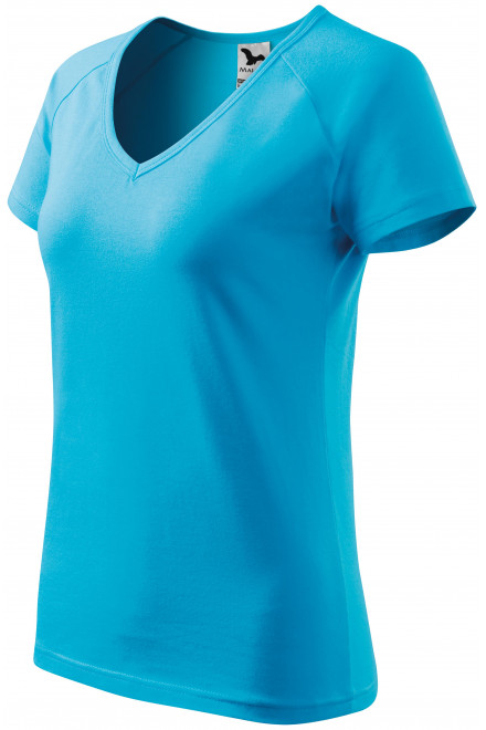 Γυναικείο κωνικό μπλουζάκι με μανίκια raglan, τουρκουάζ, μονόχρωμα μπλουζάκια