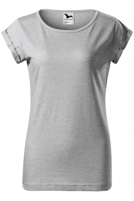 Γυναικείο μπλουζάκι με κυλιόμενα μανίκια - ασημένιο μάρμαρο, XS