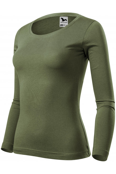 Γυναικείο μπλουζάκι με μακριά μανίκια, χακί, πράσινα μπλουζάκια