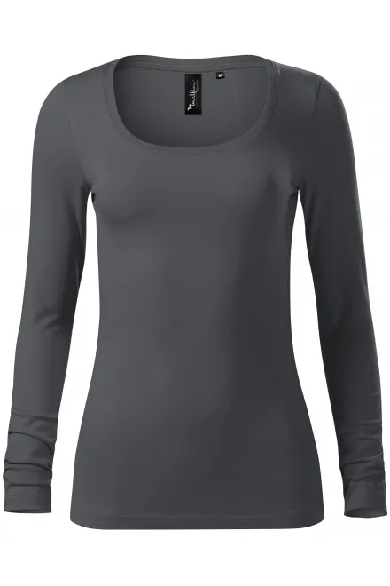 Γυναικείο μπλουζάκι με μακριά μανίκια και βαθύτερη λαιμόκοψη - ανοιχτό γκρι, S