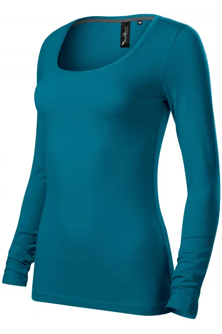 Γυναικείο μπλουζάκι με μακριά μανίκια και βαθύτερη λαιμόκοψη, μπλε βενζίνης