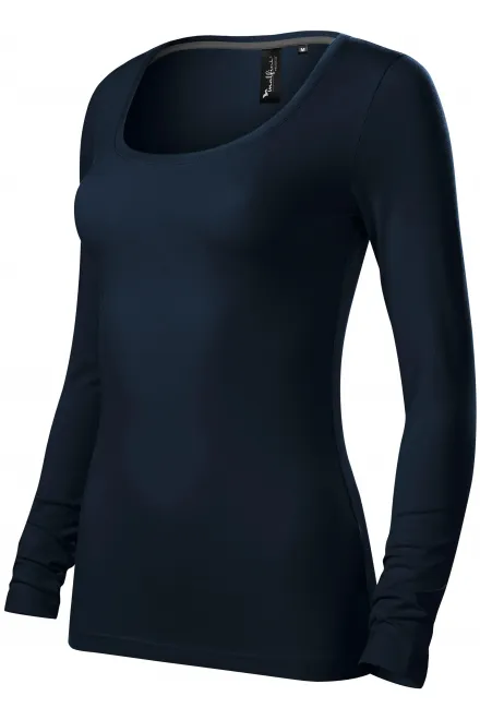 Γυναικείο μπλουζάκι με μακριά μανίκια και βαθύτερη λαιμόκοψη, σκούρο μπλε