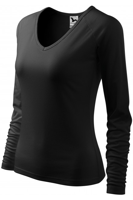 Γυναικείο μπλουζάκι που κλείνει, V-λαιμόκοψη, μαύρος