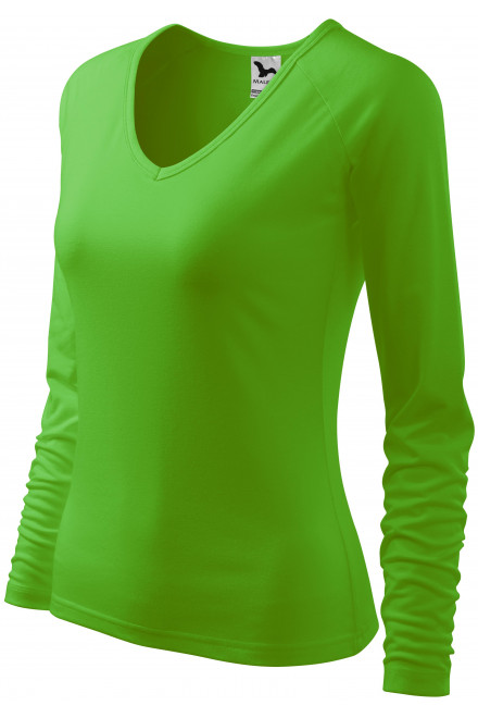 Γυναικείο μπλουζάκι που κλείνει, V-λαιμόκοψη, ΠΡΑΣΙΝΟ μηλο, μπλουζάκια για εκτύπωση