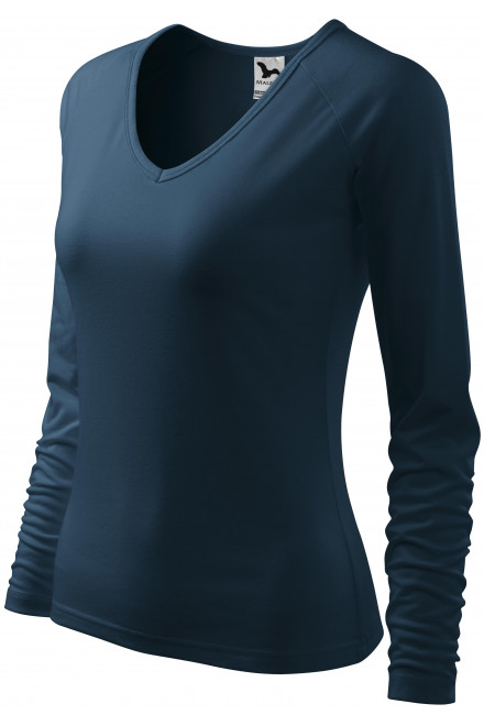 Γυναικείο μπλουζάκι που κλείνει, V-λαιμόκοψη, σκούρο μπλε, βαμβακερά μπλουζάκια