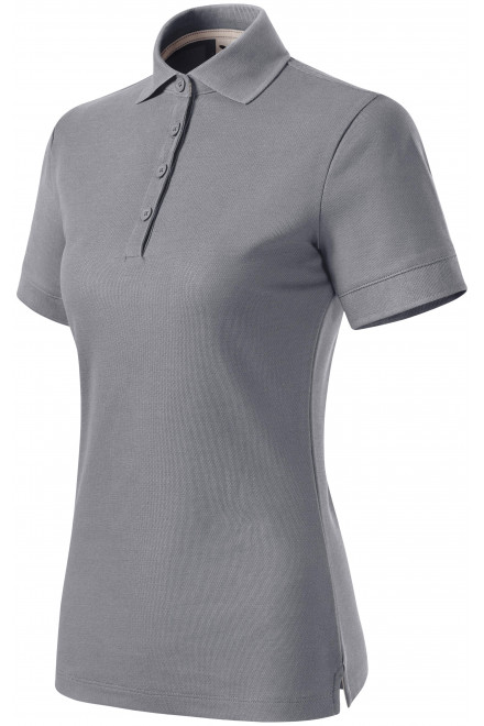 Γυναικείο πουκάμισο πόλο από οργανικό βαμβάκι, ανοιχτό ασήμι, μονόχρωμα μπλουζάκια