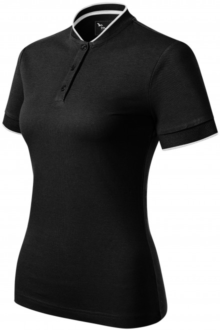 Γυναικείο πουκάμισο πόλο με γιακά bomber, μαύρος, γυναικεία μπλουζάκια πόλο