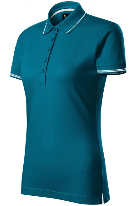 Γυναικείο πουκάμισο πόλο με κοντά μανίκια, μπλε βενζίνης