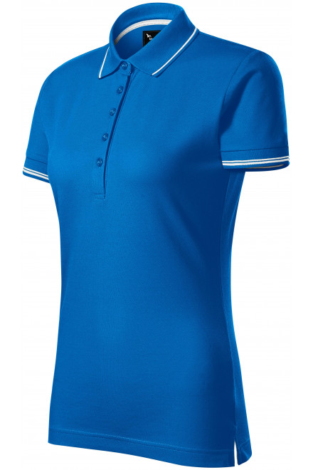 Γυναικείο πουκάμισο πόλο με κοντά μανίκια, μπλε του ωκεανού, βαμβακερά μπλουζάκια