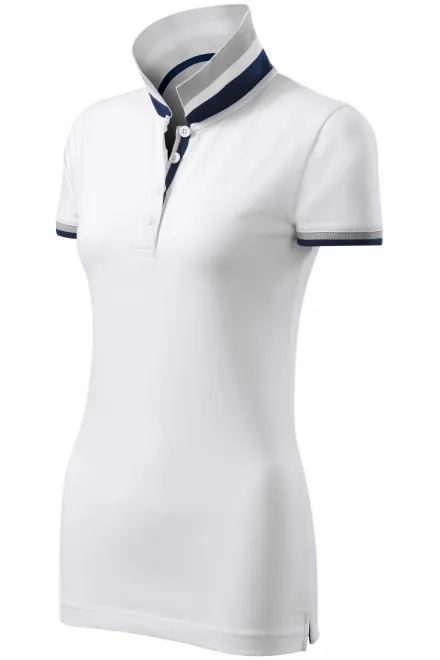 Γυναικείο πουκάμισο πόλο με ψηλό γιακά, λευκό