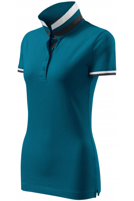 Γυναικείο πουκάμισο πόλο με ψηλό γιακά, μπλε βενζίνης, πόλο μπλουζάκια