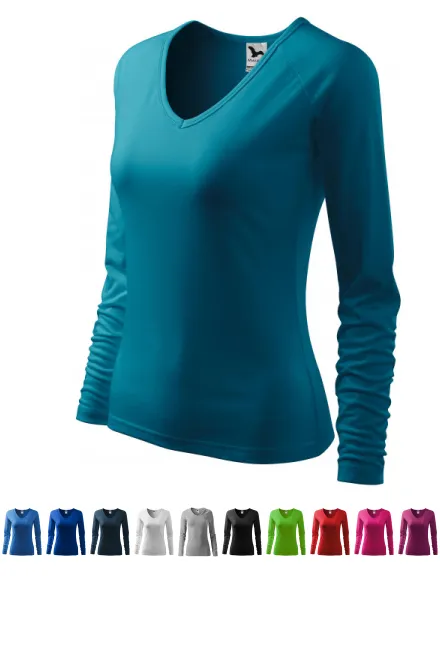 Γυναικείο μπλουζάκι που κλείνει, V-λαιμόκοψη, σκούρο τιρκουάζ