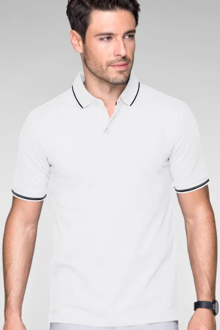 Ανδρικό μπλουζάκι πόλο με λεπτομέρειες σε αντίθεση, λευκό