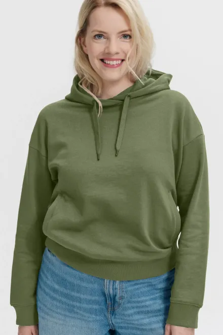 Άνετο γυναικείο φούτερ με κουκούλα, χακί